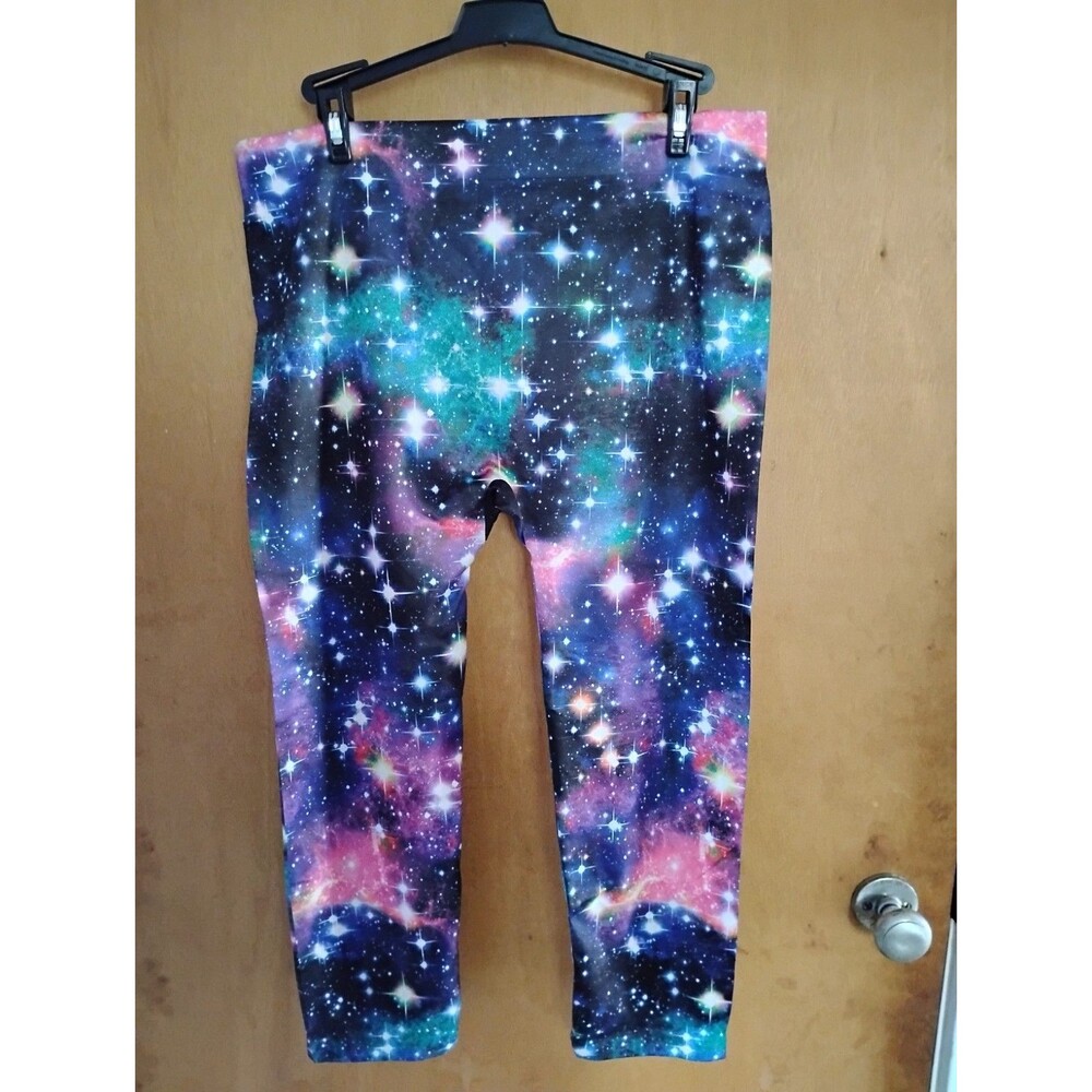 No Boundaries Galaxy Vibrant Star Nebula Print Activewear Leggings Size 19 XXL